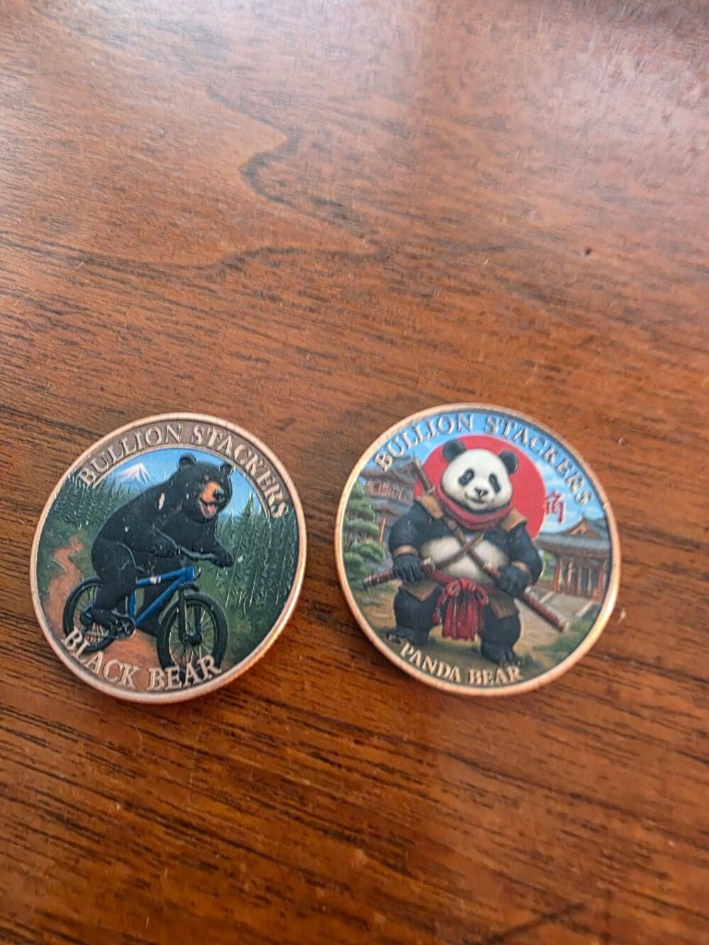 1PC PANDA AND 1PC BLACK BEAR STACKERS 1 0Z. EACH OF COPPER .999